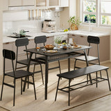 Dining Table Set for 6, 46" Kitchen Table with Bench and 4 Back Chairs (Storage Rack)