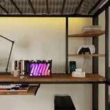 Asofer Twin Metal Loft Bed with Desk, Charging Station & LED Lights - CPU Station, 13" Guardrail, Retro