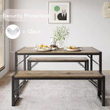 Dining Table Set for 4 with 2 Benches - Gray