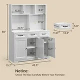 Noelse Kitchen Pantry Cabinet with Microwave Shelf 60" Tall Coffee Bar Cabinet with Storage Kitchen Hutch with Countertop for Dining Room and Craft Room, White
