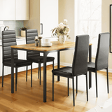 5 Pieces Dining Table Set, Modern Lofka Wooden Tabletop and 4 PU Leather Chairs, Small Rectangle Kitchen Table Set for 4 Persons, Brown Retro