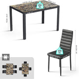 5-Piece Glass Dining Table Set, Asofer Kitchen Modern Dining Table Set Of 4, Accommodates PU Leather Chairs, Kitchen Dining Table And Dining Chairs For Home, Living Room, Marble