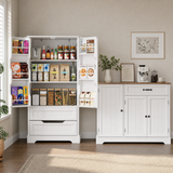 Asofer Modern Sideboard & Snack Pantry Cabinet Set, Wooden Buffet Storage with Drawer and Shelves for Kitchen Dining Room