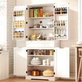 71" Tall Kitchen Pantry Storage Cabinet with Doors and 10 Shelves, Noelse Wooden Food Storage Cabinet with Large Drawer for Dining Room and Craft Room, White