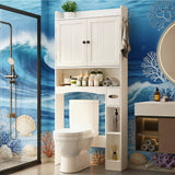 Over The Toilet Storage Cabinet, 32.3" Standing Storage Cabinet with Doors, Adjustable Shelf & Bottom Bar, Tissue Hook, White