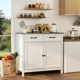 Coffee Bar Cabinet, 35" Kitchen Storage Cabinet with 2 Drawers, Adjustable Shelf, White+Gray