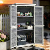 Lofka Outdoor Storage Cabinet with Floor, Vertical Wooden Tool Cabinet with Removable Shelves & Sloped Asphalt Roof for Patio Backyard Garden