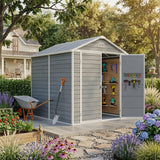 Asofer 8' x 6' Outdoor Storage Shed, Heavy-Duty Plastic Shed with Floor, Resin Shed with Window, Gray