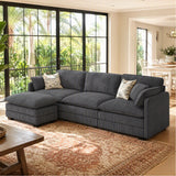 Sofa, L-Shaped Sofa Couch with Deep Seat and Movable Footrest Sofa for Office, Living Room, Gray