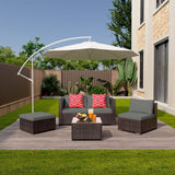 Patio Conversation Set 5-Piece Outdoor Patio Furniture Set with A Glass Table, PE Wicker Steel Frame Outdoor Sectional Sofa Set