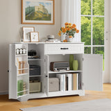 Coffee Bar, 42" Kitchen Storage Cabinet with 8 Shelves, 1 Drawer, White