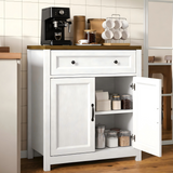 Coffee Bar Cabinet, Lofka 30" Sideboard Buffet Cabinet with 1 Drawers, Adjustable Shelf, 2 Doors, White+Retro Topdesk