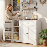 Coffee Bar Cabinet, Lofka 42" Farmhouse Kitchen Storage Sideboard Buffet Cabinet with 8 Shelves & 1 Drawer, Multifunctional Console Table for Dining Room Living Room Entryway Home Coffee Station