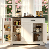 Coffee Bar Cabinet, Lofka 42" Farmhouse Kitchen Storage Sideboard Buffet Cabinet with 8 Shelves & 1 Drawer, Multifunctional Console Table for Dining Living Room Entryway Coffee Station, Black Desktop