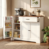 Coffee Bar Cabinet, Lofka 42" Farmhouse Kitchen Storage Sideboard Buffet Cabinet with 8 Shelves & 1 Drawer, Multifunctional Console Table for Dining Living Room Entryway Coffee Station, Brown Desktop