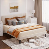 Full Bed Frame with Wingback Headboard, Beige