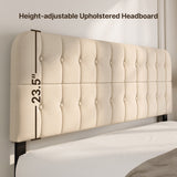 Asofer King Bed Frame with Headboard, Noise-Free & No Box Sprin, Beige