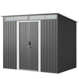 Lofka Outdoor Storage Shed with Sliding Doors, 8x6" Metal Garden Shed with Transparent Panel Windows for Patio & Lawn, Brown
