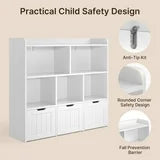 Noelse Toy Storage Cabinet and Kids Bookcase with 4 Movable Drawers and 8 Open Shelves Toy Chest Shelf Organizer with Hidden Wheels for Playroom Nursery Kids Room, White
