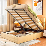 Full Size Hydraulic Storage Bed Frame for Bedroom, Dorm Room & Apartment, Beige