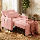 3-in-1 Convertible Chair Bed,Asofer Pull-Out Sofa Bed with Reclining Backrest& Side Pocket,Futon Couch for Small Spaces,Apartment & Office,Pink