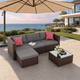 Asofer 5 PCS Outdoor Sectional Sofa Set PE Wicker Rattan Patio Furniture Set with a Glass Coffee Table for Backyard Porch Poolside Patio,Gray