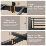 Asofer Twin Metal Loft Bed with Desk, Charging Station & LED Lights - CPU Station, 13" Guardrail, Retro