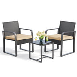 Patio Furniture Set Clearance Lofka 3 Pieces Patio Wicker Chairs Set with Glass Coffee Table, Porch Furniture Set for Outdoor, Beige Cushion