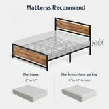 Asofer Full Metal Platform Bed Frame with Wooden Headboard, Large Underbed Storage, Brown