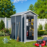 Asofer 6' x 4' Resin Outdoor Storage Shed, All-Weather Plastic Garden Shed with Floor, Side Window & Lockable Door for Backyard, Patio, Gray