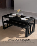 30.4" H Modern Dining Table Set for 4 with 2 Benches - Black