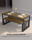 30.4" H Modern Dining Table Set for 4 with 2 Benches - Brown