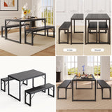 3 Piece Dining Table Set For 4, Asofer Dining Set With 2 Benches For Kitchen Living Room,Small Space, Black