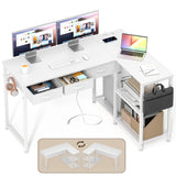 Corner Desk, Lofka L-Shaped Gaming Desk with Drawers,Power Outlets & Storage Shelves for Small Space ,Home Office, White