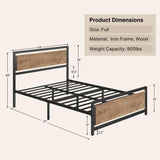 Asofer Full Metal Platform Bed Frame with Wooden Headboard, Large Underbed Storage, Brown