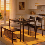Dining Table Set for 4, Lofka Wooden Kitchen Table Set with Bench and 2 Chairs for Small Space | Dining Room, Black