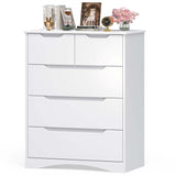 White Dresser, Lofka 5 Drawers Dresser Wood Chest of Drawers with Cut-Out Handles for Bedroom