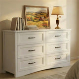 Lofka White Wooden 6 Drawer Dresser for Bedroom, Wide Storage Organizer Cabinet for Closet Living Room