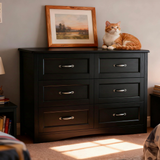 Lofka Dresser for Bedroom with 6 Drawers, Wooden Chest with Metal Handle for Living Room, Black