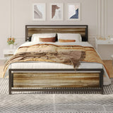 Queen Bed Frame with Storage, Lofka Queen Bed with Industrial Headboard and Footboard, 800lbs