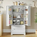 Asofer 47" Kitchen Pantry Storage Cabinet,Floor Cabinet with Doors, Adjustable Shelves and Drawers, for Dining Room, White