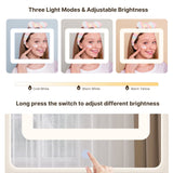 Lofka Makeup Vanity Desk with Mirror & Lights, Dressing Table Set with 2 Drawers|Stool|Adjustable Brightness|3 LED Modes for Bedroom, Modern White