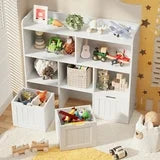 Noelse Toy Storage Cabinet and Kids Bookcase with 4 Movable Drawers and 8 Open Shelves Toy Chest Shelf Organizer with Hidden Wheels for Playroom Nursery Kids Room, White