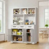 Noelse Kitchen Pantry Cabinet with Microwave Shelf 60" Tall Coffee Bar Cabinet with Storage Kitchen Hutch with Countertop for Dining Room and Craft Room, White