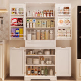 71" Tall Kitchen Pantry Storage Cabinet with Doors and 10 Shelves, Noelse Wooden Food Storage Cabinet with Large Drawer for Dining Room and Craft Room, White