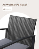 3 Piece Patio Bistro Set, Solid & Durable, Outdoor Chairs with Glass Table Rattan for Balcony, Patios, Grey Cushion