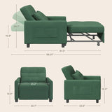 Asofer Sofa Bed Chair, 3 in 1 Convertible Futon Couch, Adjustable Backrest, Breathable and easy to clean, Green