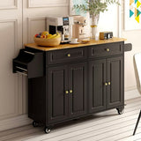 Kitchen 52" Island with Storage, Lofka Kitchen Island Cart with Drop Leaf