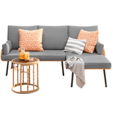 Outdoor Patio Furniture Set, Lofka L-Shaped Sectional Sofa Set with Glass Table, Wicker Patio Set for Backyard, Gray