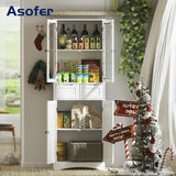 Pantry Cabinet, Asofer 67" Tall Storage Cabinet with Glass Door & 2 Drawers, Freestanding Cupboard for Dining Room (White)